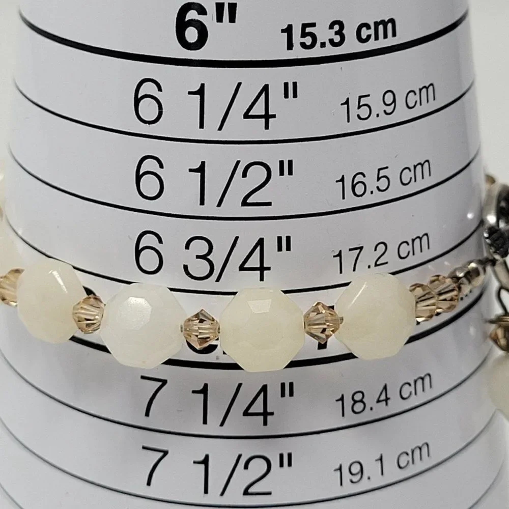 Artisan Handmade 925 Sterling Silver White Quartz Bicone Beaded Bracelet Healing